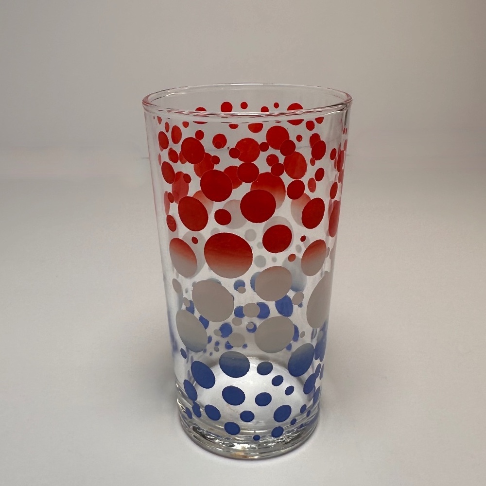 ✨ 3 for $45 ✨ Vintage Red White Blue Dot Glass Atomic Mid Century Modern Tumbler